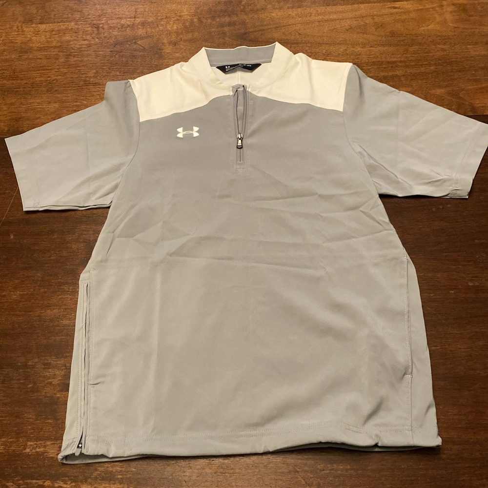 Under Armour Shirt Men XS Gray/White Stretch 1/4 Zip‎ Side Zip Mesh Sports